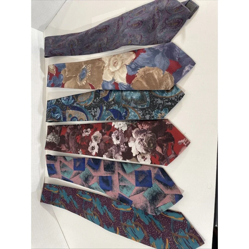 Vintage Men’s Necktie Lot Mixed Silk Polyester Geometric Abstract Floral 90s Y2K